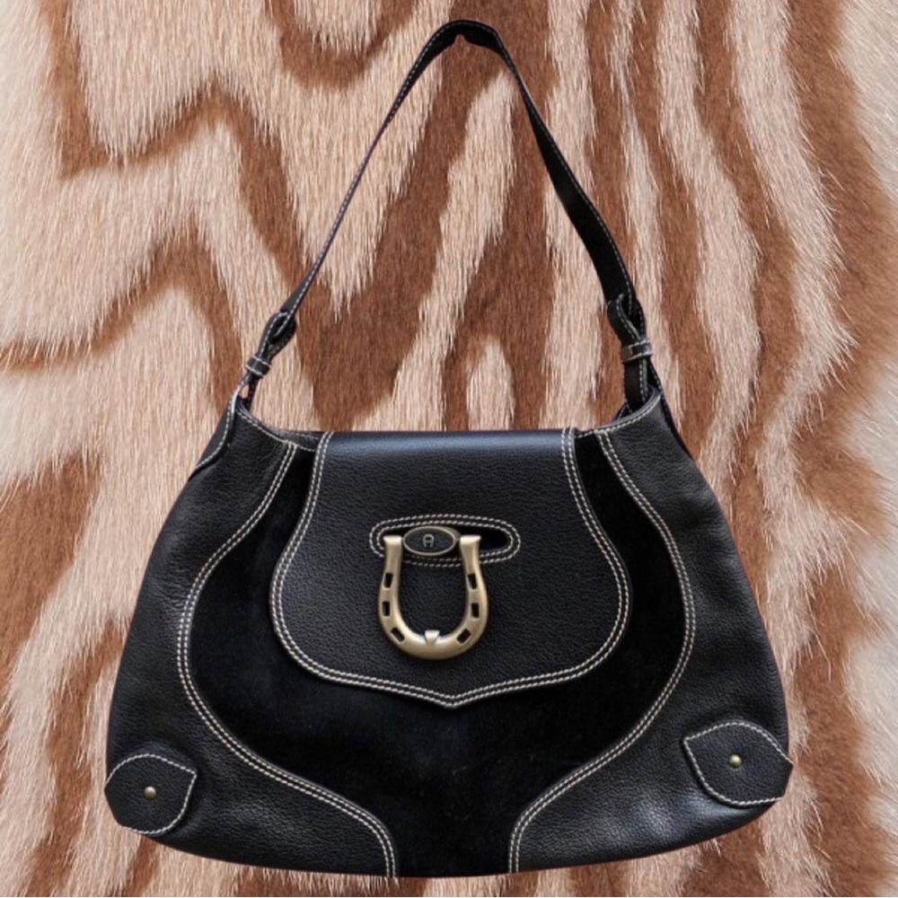 AIGNER Black Suede and Leather Hobo Bag